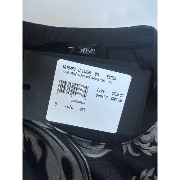 Versace Leafy Baroque Cotton Jersey T-Shirt Black/Gray 3XL 1019460 NWT $625 - Picture 11 of 14